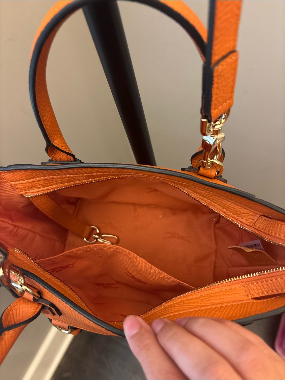 Longchamp Orange Leather Structured Tote Bag with Crossbody Strap - Picture 5 of 6